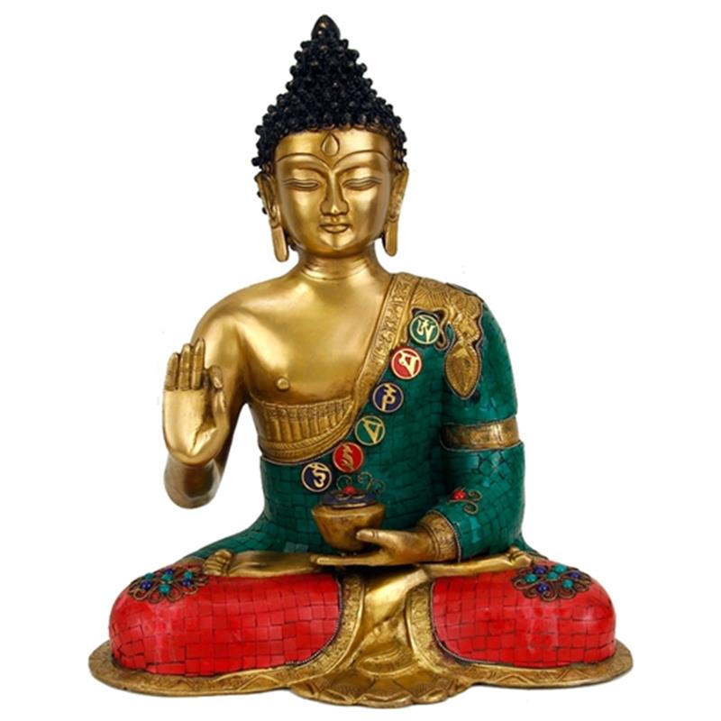 Buddha Mudra der Lehre mit Mosaikdekoration XXXL 43 cm Edel Messing