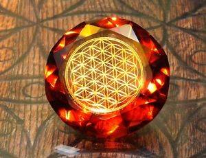 Tachyonen Glas Diamant Blume des Lebens Rot 45 mm Energie 1. Chakra
