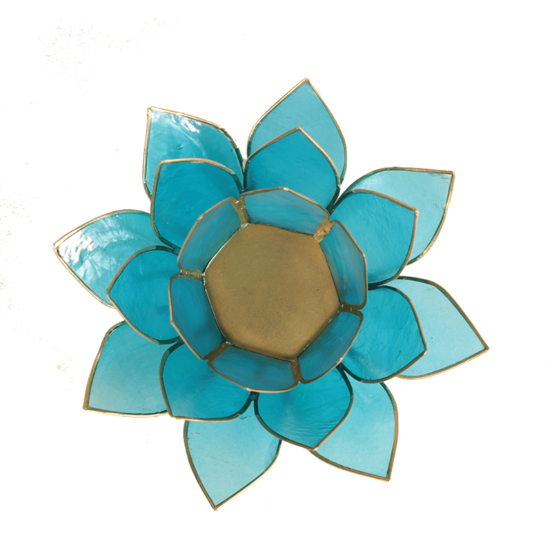 Chakra Lotus Licht, Capiz Teelicht aquamarinblau
