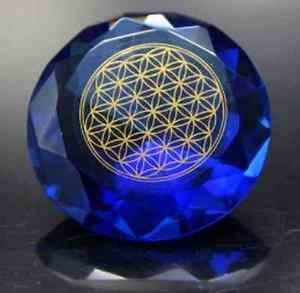 Tachyonen Glas Diamant Blume des Lebens Energiearbeit Blau 45 mm