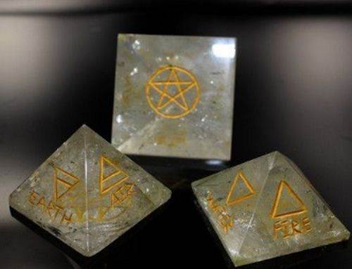 4 Elemente magische Akasha Pyramide L graviert Edelsteine Bergkristall Energie