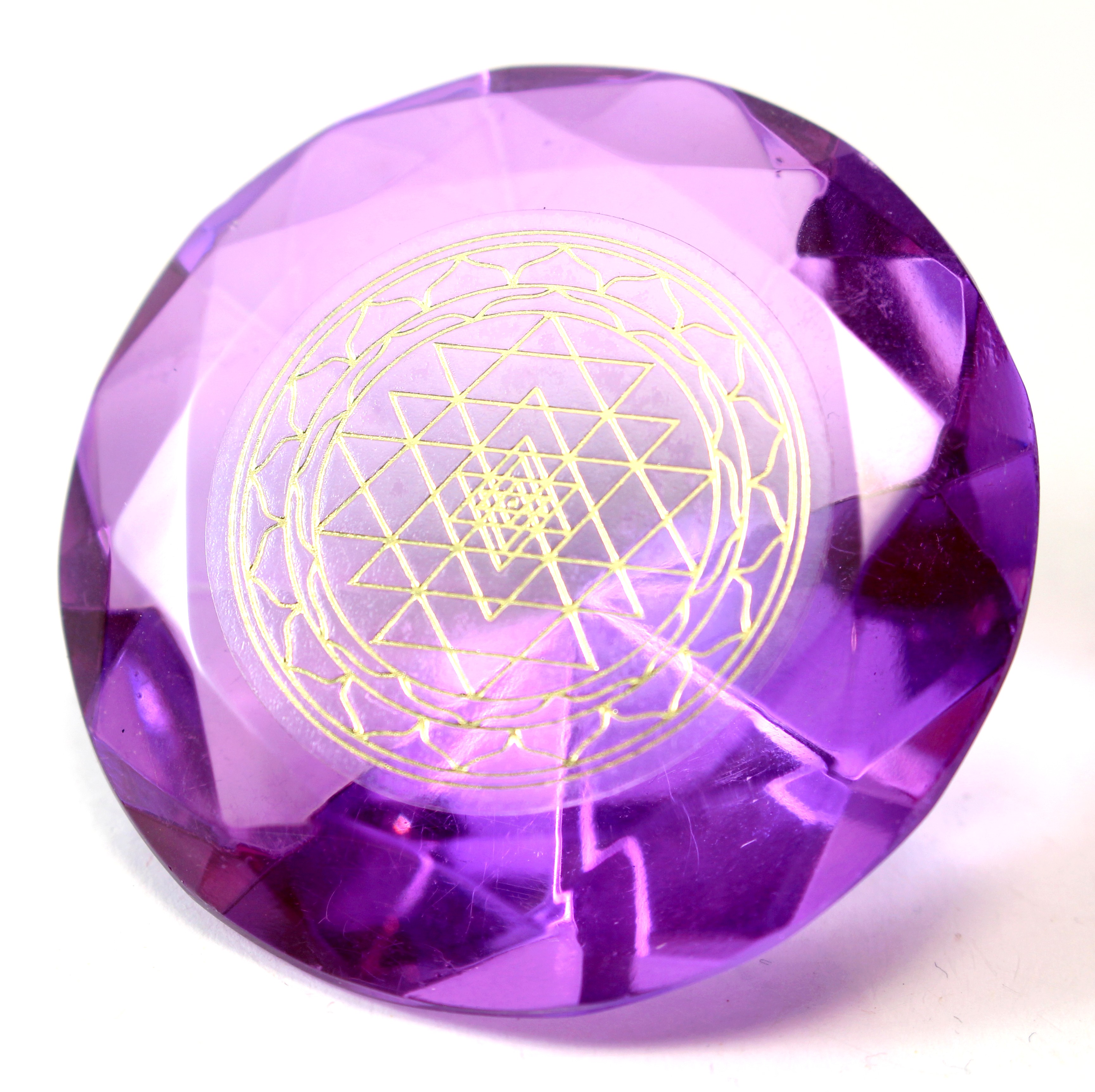 Tachyonen Glas Diamant  Sri Yantra violett 45 Energie Heilige Geometrie 7. Chakra